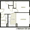 Floor plan for 1 bed, 1 bath, 727 sqft